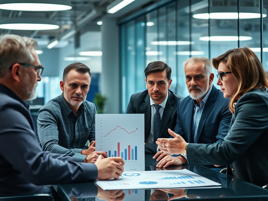 KPIについて話し合う幹部を表しています